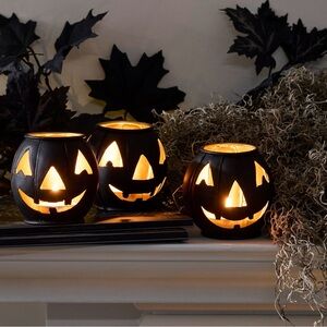 Pottery Barn Metal Jack-O-Lantern Mini Candle Holder - set of 3 bundle